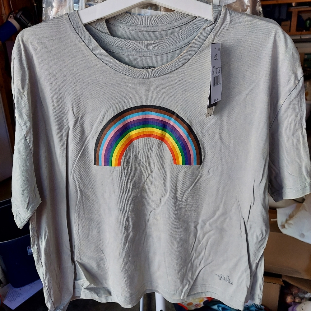 Womens gray with Rainbow crop top tee's
